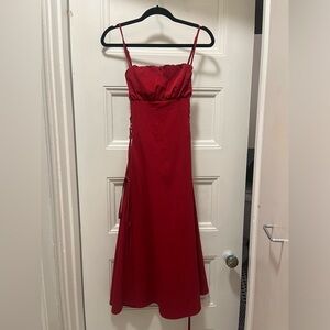 Red Midi Dress with Corset Sides